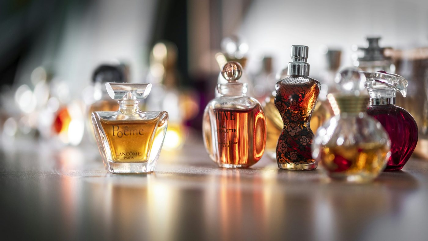 Illustrative beauty product bottles